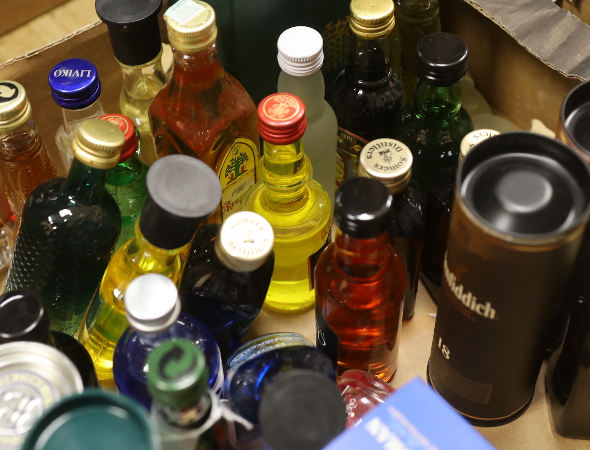 A collection of miniature spirit bottles